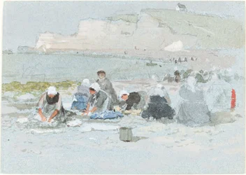 Tvättkvinnor på stranden vid Etretat
