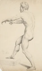 Untitled - Naken man kopierad från en litografi, 1842 (grafit på gulvävt papper)