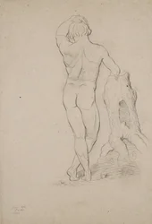 Untitled - Naken man, bakifrån, 1846 (kol på brunt vävt papper)