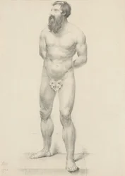 Utan titel - Stående manlig nakenmodell med fikonlöv, 1844