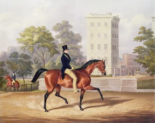 Markisen av Anglesea till häst i Hyde Park, i sitt 80:e år, graverad av J. Harris, 1847 (färggravyr)