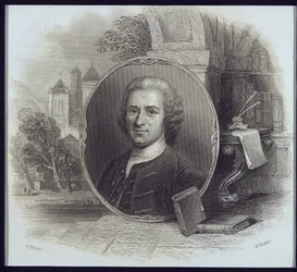 Porträtt av Jean Jacques Rousseau (1712-78), graverad av William Finden (1787-1852)