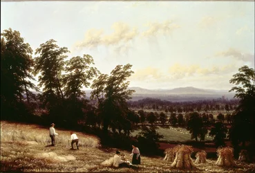 Höstackar vid en flod, nära Harford, Warwickshire, 1872