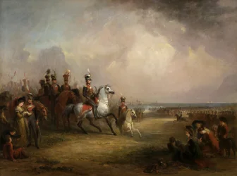 Överste Sir John Leicester, Bt, och Kings Cheshire Yeomanry Cavalry tränar på sanden i Liverpool
