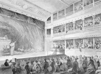 Interiör av Little Theatre, Haymarket i London, 1815