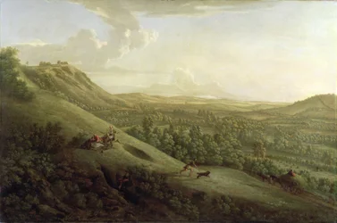 En vy över Boxhill, Surrey, med Dorking i fjärran