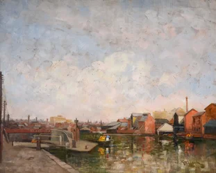 En kanalsluss från Birmingham, 1920-30. Vy över Cambrian Wharf i Ladywood.