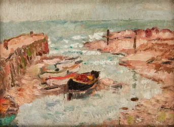 Beached Boats, Lower Largo (olja på panel)