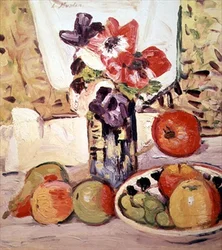 Stilleben av anemoner och äpplen (olja på duk)