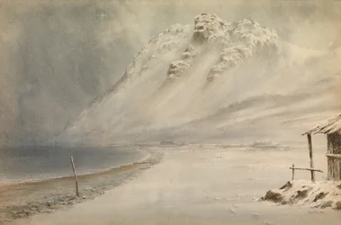 Snöstorm vid Penmaenmawr, norra Wales