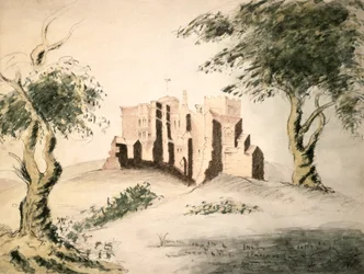The Old Manor House of Woodstock, 1700-tal (wc och krita på papper)