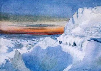 Solens återkomst i Antarktis, illustration från "Nimrod in the Antarctic 1907-09" av Sir Ernest Shackleton (1874-1922).