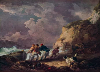 Stranden: Fiskare som drar i en båt, 1791.