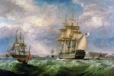 Brittiska krigsmän seglar in i Cork Harbour
