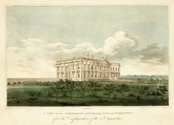 En beskåda av presidenthuset i staden Washington efter eldsvådan den 24 augusti 1814, pub. 1814