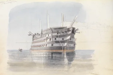 Trafalgar" under Upper Barracca, Malta, 27 mars 1852
