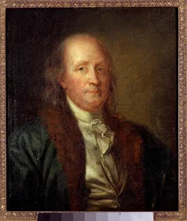 Porträtt av Benjamin Franklin (1706-1790), amerikansk fysiker, filosof och politiker Målning av George Peter Alexandre Healy (1808-1894) Sun. 0,33x0,27 m.