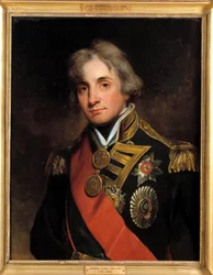 Porträtt av Horatio Viscount Nelson hertig av Bronte (1758-1805) Viceamiralmålning av Georges Healy (1808-1894) 1800-talet. Dim 0,73 x 0,57 m