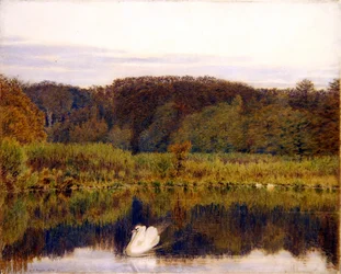 Abinger Mill Pond, Surrey- Morning in Late Autumn (akvarell på papper)