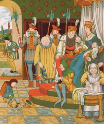 Rumpelstiltskin anländer för att göra anspråk på prinsessans förstfödda barn som belöning, 1882