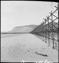 Stranden vid Shanklin, med två rader av amiralitetsbyggnadsställningar