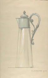 Design för glas- och silvervattenkanna, med lock, 1820-65.