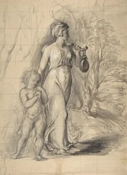 Hagar och Ismael i vildmarken recto, Två porträttstudier av konstnärens hustru..., 1829-33.