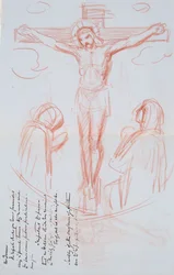 Study of Crucifixion, c.1857 (röd och svart krita på gråblått vattenmärkt papper)