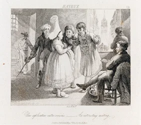 Intressant möte - Bayeux, ca 1821 (etsning)