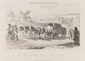 Vägen till Rouen från Dieppe, Diligence, ca. 1821 (etsning)