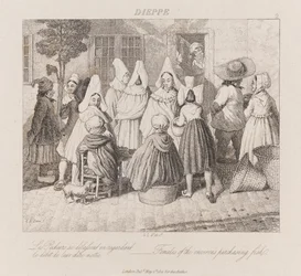 Kvinnor som köper fisk, Dieppe, ca 1821 (etsning)