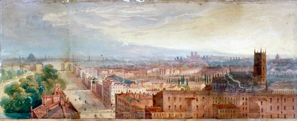 Flygfoto över Knightsbridge, London, c1845