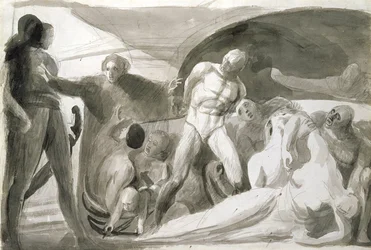 Howard besöker en Lazaretto (penna och bläck och tvätt på papper)