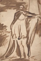 Lord Salisbury, stående vid en pelare