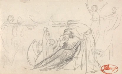 Liggande figur med barn och andra figurer
