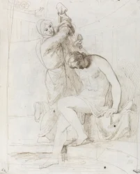 The Bath of Bathsheba (penna och brunt bläck på lagt papper)