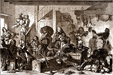 Dragonnades: förföljelser riktade mot de protestantiska samhällena i kungariket Frankrike under 1680-talet. 1800-talet (gravyr)
