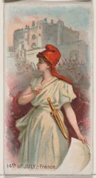14 juli, Frankrike, från Holidays-serien N80 för cigaretter av märket Duke, 1890., 1890.
