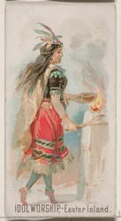 Idoldyrkan, Påskön, från Holidays-serien N80 för cigaretter av märket Duke, 1890., 1890.