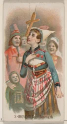 Shrove-Tide, Danmark, från Holidays-serien N80 för cigaretter av märket Duke, 1890., 1890.