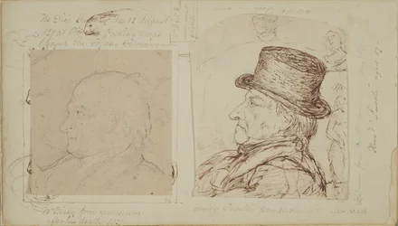 Studier av kaniner med överlagrade porträtt av William Blake och Henry Fuseli (grafit och bläck på papper)