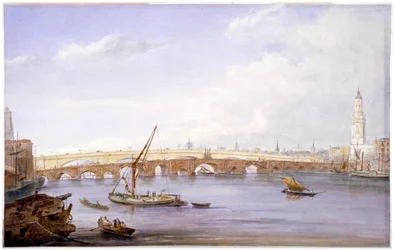 Gamla och nya London Bridges, London, 1831.