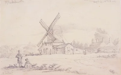 Vy över kvarn med en väderkvarn på Blackheath, Greenwich, London, 1833