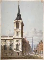 Church of St Benet Gracechurch och Gracechurch Street, City of London, 1811