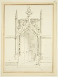 Dörröppningen till Vestry Room of St Mary Redcliffe, ca 1812 (penna och akvarell på papper)