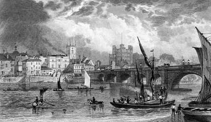 Rochester Bridge, graverad av H. Adlard, c.1830