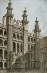 Sydvästlig vy av Guildhall-fronten, City of London, 1810