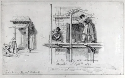 Uppförande av portiker vid Newham Street och Middlesex Hospital, London, 1833 och 1840