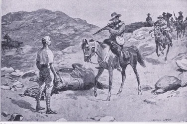 En galant gärning på marschen till Hoopstad, After Pretoria: The Guerilla War publicerad av Harmsworth Bros Limited 1901