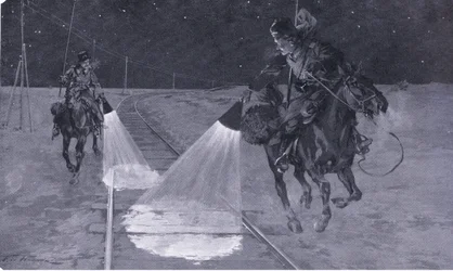 På en manchurisk järnväg: Nattpatrull, illustration från Cassells History of the Russian-Japanese War Vol 1, c.1900